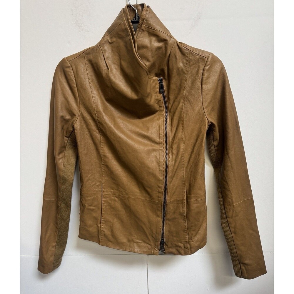 Vince $1,050 Scuba Tan/Brown Goat Leather Moto Jacket Size: XS